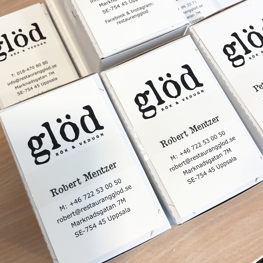 Visitkort till nya restaurangen Glöd
